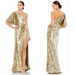 Elegant Gold Sequin One-Shoulder Dress